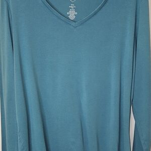 St. John's Bay Teal V-Neck Long Sleeve Tee
